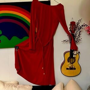 Diane von Furstenberg 100% silk holiday red belted dress 0